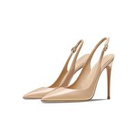 FgdeupY 4.72In Trendy Slingback Stiletto Pumps para Mujeres - Sexy Slip on Punta Cerrada Puntiaguda Tacones Altos Medios Diario Fiesta Oficina,Beige,39 EU