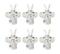 FGDTREE Juego de 6 servilleteros con temática de conejos de Pascua con diseños de conejos dorados y plateados para decoración de mesa, decoración de mesa de primavera
