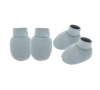 FGDTREE Manoplas y calcetines antiarañazos para recién nacidos, con función elástica, guantes de algodón para bebé, calcetines para protección de manos y pies, botines de algodón suave, Azul Gris