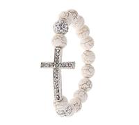 FGDTREE Rosario de moda con cuentas de piedra blanca para rosario de cruz, catolicismo, oración, joyería religiosa para pulseras de papas fritas para mujer, color plateado