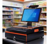 FgdVrelnor Terminal POS PC táctil de 15,6" CPU i5, 8 GB RAM, 128 GB, Plataforma Abierta, Software no Incluido,con cajón portamonedas e Impresora de 58 mm, para Tiendas y supermercados A