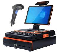 FgdVrelnor Terminal POS Profesional de 15,6", PC con Pantalla táctil capacitiva y CPU i5, 8 GB, 128 GB, sin Software, con cajón portamonedas e Impresora de 58 mm, para comercios y supermercados B