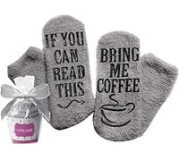 FGFD&OU Calcetines Divertidos para Mujer Homme, taza de pastel Calcetines Térmicos, Regalo de Cumpleaños, Unisex Calcetines con Texto Antideslizante IF YOU CAN READ THIS, BRING ME COFFEE (Gris)