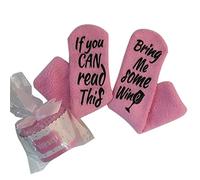 FGFD&OU Calcetines Divertidos para Mujer Homme, taza de pastel Calcetines Térmicos, Regalo de Cumpleaños, Unisex Calcetines con Texto Antideslizante IF YOU CAN READ THIS, BRING ME COFFEE (Rosa-Vino)