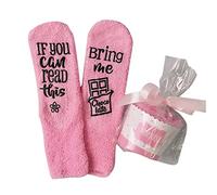FGFD&OU Calcetines Divertidos para Mujer Homme, taza de pastel Calcetines Térmicos, Regalo de Cumpleaños, Unisex Calcetines con Texto Antideslizante IF YOU CAN READ THIS, BRING ME COFFEE (Rosa-Choc)