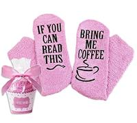 FGFD&OU Calcetines Divertidos para Mujer Homme, taza de pastel Calcetines Térmicos, Regalo de Cumpleaños, Unisex Calcetines con Texto Antideslizante IF YOU CAN READ THIS, BRING ME COFFEE (Rosa)