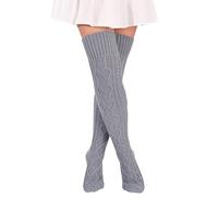 FGFD&OU Calcetines Largos Mujer Calcetines Hasta la Rodilla Invierno Termicos Calentadores de Punto Caliente para Niñas y Mujeres Medias Navideñas (Gris claro)