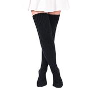FGFD&OU Calcetines Largos Mujer Calcetines Hasta la Rodilla Invierno Termicos Calentadores de Punto Caliente para Niñas y Mujeres Medias Navideñas (Negro)