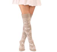 FGFD&OU Calcetines Largos Mujer Calcetines Hasta la Rodilla Invierno Termicos Calentadores de Punto Caliente para Niñas y Mujeres Medias Navideñas (Xmas-Verde)