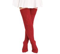 FGFD&OU Calcetines Largos Mujer Calcetines Hasta la Rodilla Invierno Termicos Calentadores de Punto Caliente para Niñas y Mujeres Medias Navideñas (Vino tinto)