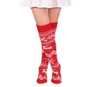 FGFD&OU Calcetines Largos Mujer Calcetines Hasta la Rodilla Invierno Termicos Calentadores de Punto Caliente para Niñas y Mujeres Medias Navideñas (Xmas-Rojo)