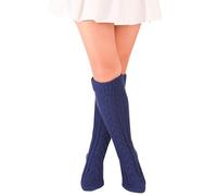 FGFD&OU Calcetines Largos Mujer Calcetines Hasta la Rodilla Termicos Calentadores de Punto Caliente Invierno para Niñas y Mujeres Medias Navideñas (Azul marino)