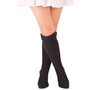 FGFD&OU Calcetines Largos Mujer Calcetines Hasta la Rodilla Termicos Calentadores de Punto Caliente Invierno para Niñas y Mujeres Medias Navideñas (Gris oscuro)