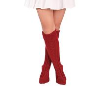 FGFD&OU Calcetines Largos Mujer Calcetines Hasta la Rodilla Termicos Calentadores de Punto Caliente Invierno para Niñas y Mujeres Medias Navideñas (Vino tinto)