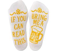 FGFD&OU Calcetines Mujer y Hombre de Algodón Divertidos Originales Casual Unisexo con Letra Antideslizantes 'If You Can Read This, Bring Me Beer', Regalo para Navidad (Blanco)