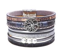FGFD&OU Cuero Pulsera Mujer Pulseras Perlas Vintage Trenzado Pulsera Cierre Magnética Acero Inoxidable (Z-Gris)