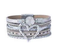 FGFD&OU Cuero Pulsera Mujer Pulseras Perlas Vintage Trenzado Pulsera Cierre Magnética Acero Inoxidable (Plata)