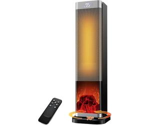 FGHB Calefactor Bajo Consumo - 23 pulgadas 2000W PTC Calefactor Baño,llama 3D,3 Modos,70° Oscilación,Modo ECO,Control Remoto,Protección contra Sobrecalentamiento/Vuelco,Calentador Bajo Ruido