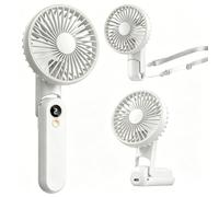 FGHB Ventilador de mano portátil, ventilador USB recargable 4000mAh, 5 velocidades ventilador de mesa con pantalla LCD, 180° plegable mini ventilador para viajar, playa, camping y oficina