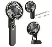 FGHB Ventilador de mano portátil, ventilador USB recargable 4000mAh, 5 velocidades ventilador de mesa con pantalla LCD, 180° plegable mini ventilador para viajar, playa, camping y oficina