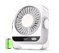 FGHB Ventilador Portatil, Ventilador USB Batería Recargable de 4000 mAh, Ventilador de Mesa Silencioso 180° Ajustable, Mini Ventilador 5 Velocidades para Hogar, Oficina y Exteriores