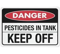 FGHFDHG Señal de advertencia de pesticidas en el tanque con texto en inglés "Danger Pesticides in Tank Keep Off", letrero de lata para decoración de pared de hogar, cocina, granja, jardín, garaje
