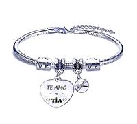 FGHJK Regalos Pulsera Tía Regalo Tía Mujer Pulsera de Plata " TE AMO TIA " Acero inoxidable Regalo de Cumpleaños para Tía Regalo del Día de la Madre