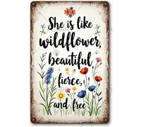 FGHRR Letrero de metal con texto en inglés "She is Like A Wildflower" para decoración de pared, accesorios de puerta de hierro, pósteres, regalos, 12 x 8 pulgadas