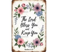 FGHRR Letrero de metal con texto en inglés "The Lord Bless You and Keep You" para pared de metal oxidado de aspecto retro, póster de regalo, cafeterías, bares, clubes, oficinas, tiendas, patios