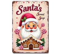 FGHRR Letrero de metal de metal con texto en inglés "Santa's Peppermint Sweet Shop", para decoración de pared, accesorios de puerta de hierro, pósteres, regalos, 12 x 8 pulgadas