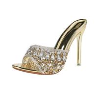 FgigcvE Mules Brillantes con Purpurina Dorada y Lentejuelas para Mujer, Tacones Finos de más de 8 cm, para Bodas y Ocasiones Especiales,Oro,43 EU