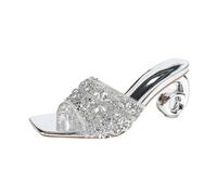 FgigcvE Mules de Mujer Plateadas Brillantes con Purpurina, Sandalias deslizantes de Punta Abierta con tacón Grueso Antideslizante y Adornos de Lentejuelas,Plata,36 EU