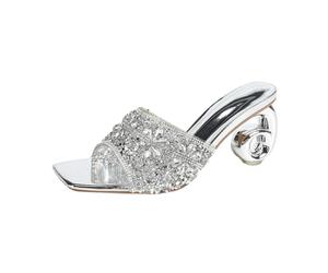 FgigcvE Mules de Mujer Plateadas Brillantes con Purpurina, Sandalias deslizantes de Punta Abierta con tacón Grueso Antideslizante y Adornos de Lentejuelas,Plata,37 EU