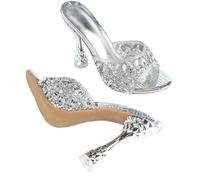 FgigcvE Mules de Mujer Plateadas Brillantes con Purpurina y Lentejuelas, Tacones Ligeros y cómodos para Invitados de Bodas,Plata,37 EU