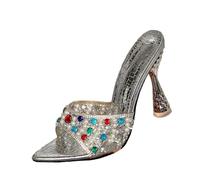 FgigcvE Mules de tacón con Incrustaciones de Cristales Brillantes para Mujer, Sandalias de tacón Fino de 8 cm para Invitados de Bodas y Eventos Formales,Plata,40 EU