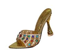 FgigcvE Mules de tacón con Incrustaciones de Cristales Brillantes para Mujer, Sandalias de tacón Fino de 8 cm para Invitados de Bodas y Eventos Formales,Oro,43 EU