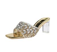 FgigcvE Sandalias deslizantes para Mujer con Cristales engastados a Mano - Mules Brillantes de Punta Cuadrada, Antideslizantes y Tallas Grandes, para Bodas y Fiestas nocturnas,Oro,39 EU