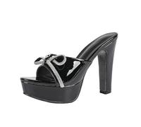 FgigcvE Sandalias Mules Plataforma para Mujer con Adorno de Lazo y tacón Cuadrado, Tacones cómodos Elegantes para Boda, Fiesta y Banquete,Negro,38 EU