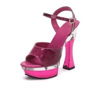 FgigcvE Sandalias Plataforma Mujer con Punta Abierta Redonda y Tira Tobillera con Hebilla, tacón Bloque Grueso de 14 cm, para Boda, Fiestas y Pasarela de Modelos,Púrpura,35 EU
