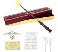 FGJCJ Varita de Elderstab Harry P-Otter, 37 cm, varita mágica Dumbledore con luz, carga USB, mágico caja de regalo con tarjeta de hechizo