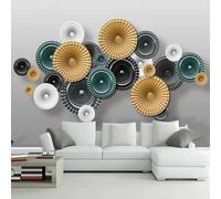 FGJFGGFR Mural 3D para sala de estar papel tapiz abstracto con patrón geométrico circular decoración de pared interior arte adhesivo pintura de seda para pared