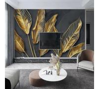 FGJFGGFR Mural 3D para sala de estar papel tapiz abstracto vintage con hojas doradas decoración de pared arte adhesivo pintura de seda