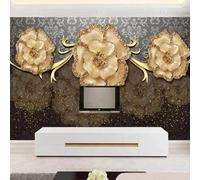 FGJFGGFR Mural 3D para sala de estar papel tapiz con diseño de joyas flores en relieve decoración de pared para interiores arte adhesivo pintura de pared de seda