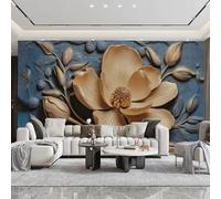 FGJFGGFR Mural 3D para sala de estar papel tapiz con flores doradas en relieve decoración de pared para interiores adhesivo artístico pintura de seda para pared