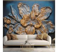 FGJFGGFR Mural 3D para sala de estar papel tapiz con flores talladas en bronce decoración de pared interior adhesivo artístico pintura de seda