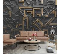 FGJFGGFR Mural 3D para sala de estar papel tapiz con letras doradas y negras fondo geométrico abstracto decoración de pared arte adhesivo pintura de seda para pared