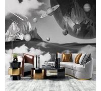 FGJFGGFR Mural 3D para sala de estar papel tapiz en blanca y negro planeta sistema estelar fondo interior decoración de pared arte pegatina pintura de pared de seda