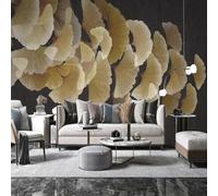 FGJFGGFR Mural 3D para sala de estar papel tapiz pintado a mano con hojas de ginkgo retro decoración de pared arte adhesivo pintura de seda