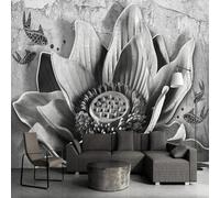 FGJFGGFR Mural 3D para sala de estar papel tapiz vintage con relieve de loto cemento gris fondo interior decoración de pared arte adhesivo pintura de pared de seda