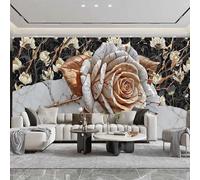 FGJFGGFR Mural 3D para sala de estar papel tapiz vintage de mármol con rosas y flores decoración de pared para el hogar arte adhesivo de seda pintura mural